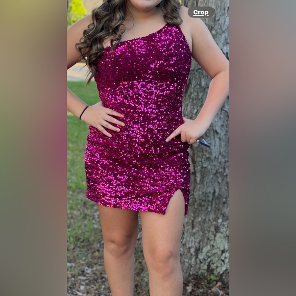 Sparkling Pink Sequin One-Shoulder Dress - Picture 2 of 2